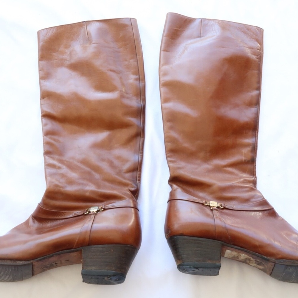 Salvatore Ferragamo Vintage Brown Leather Riding Boots Zip Sz 6B